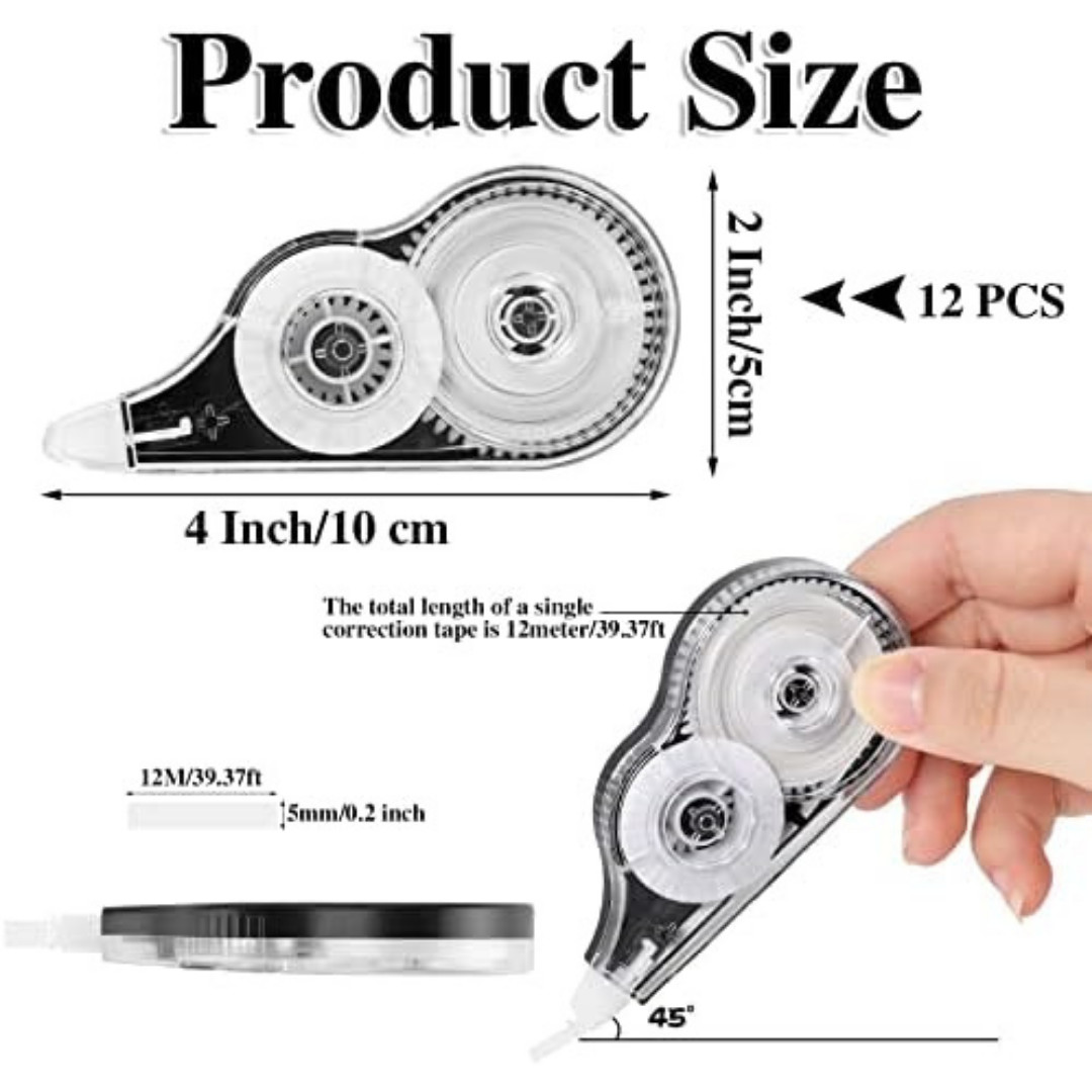 12 Pack White Out Tape Correction Tape, 39 Feet Each Whiteout Roller Correction