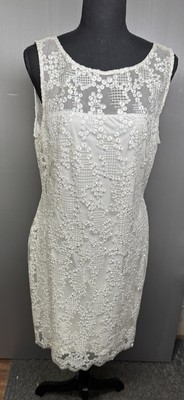 Calvin Klein Sheer White Embroidery & Sequins Fully Lined Sheath Dress Size 10