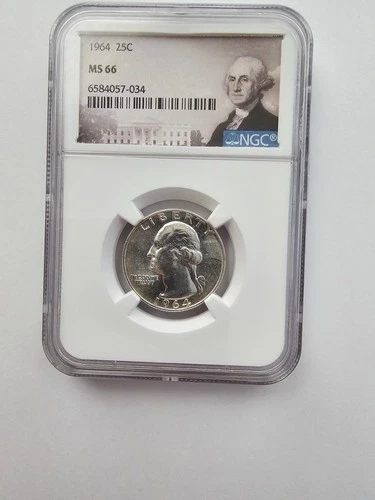 SILVER 1964 P MS66 WASHINGTON QUARTER GRADED NGC 25C P MINT  90% AG COIN