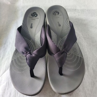 CLARKS CLOUDSTEPPERS Arla Glison Wedge Flipflops Women's 10M Black Textile