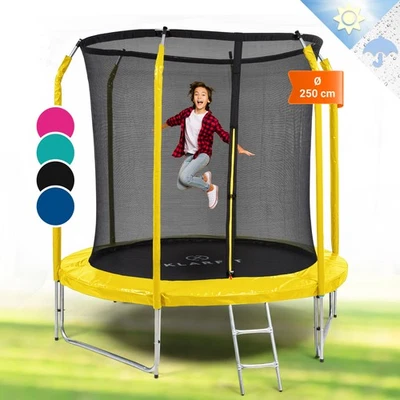 KLARFIT Trampolin Kinder Outdoor Garten Kinder Jumping Sicherheitsnetz Ø 250 cm gelb