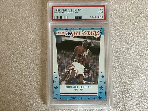 1989 FLEER STICKER #3 MICHAEL JORDAN NM PSA 7, NICE CARD OF MICHAEL JORDAN
