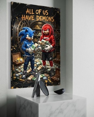 Sonic The Hedgehog Leinwand Bild Wanddeko Farbig Stil SEGA Kino Knuckles Geld