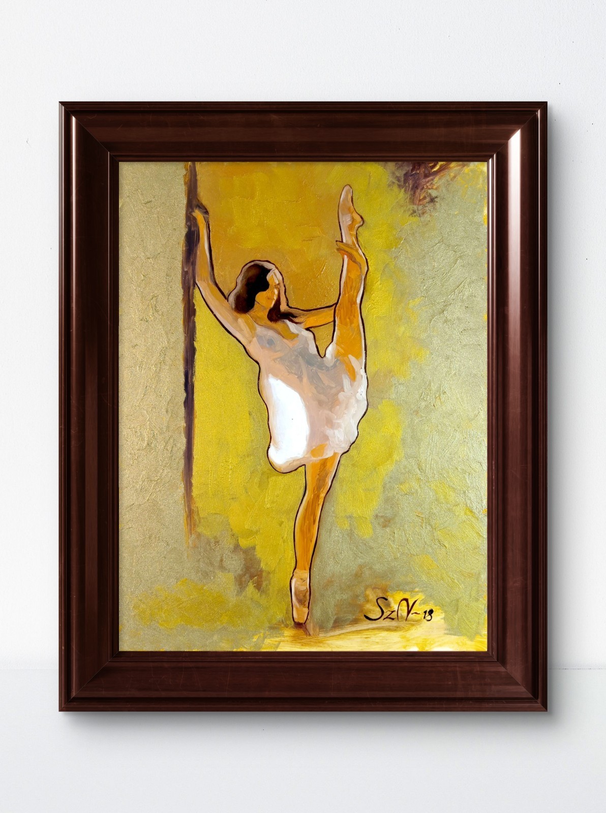 Pintura al óleo original 16x12 oro bailarina de ballet arte expresionista...