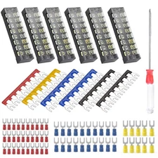 73Pcs(6Sets) Terminal Block Set, 6Pcs 8 Positions 600V 25A Dual Row Screw Strip