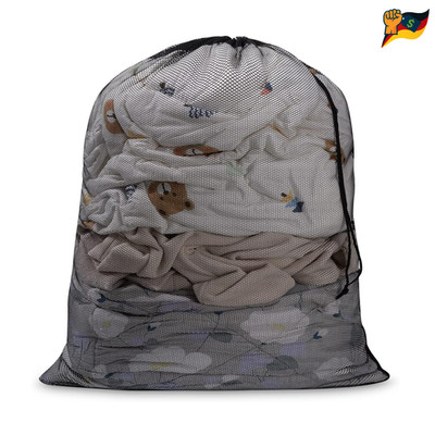 Mesh Laundry Bag 70x90 cm Drawstring Black 1PC