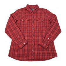 REI Co-op Womens L Red Plaid Flannel Shirt Snap Front Long Sleeve Hiking Outdoor