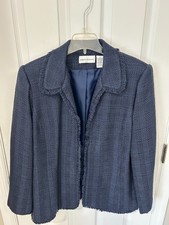 Vintage Alfred Dunner ladies tweed blue fringed blazer size 16