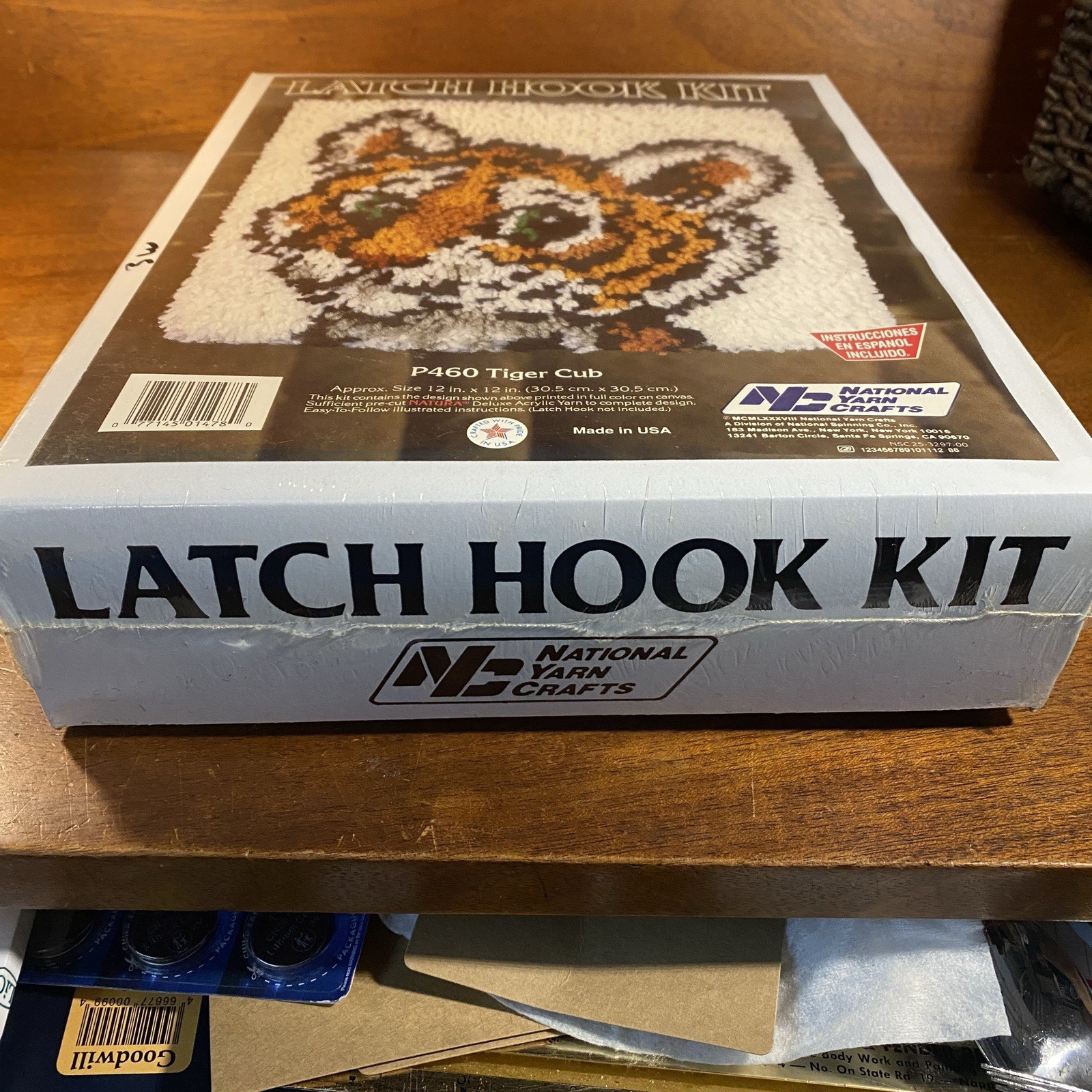 Vintage Natl Yarn Crafts Kitten Latch Hook Kit P460   Tiger Cub 12x12 NIP