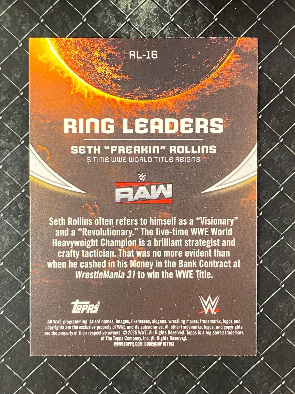 Seth Rollins 2025 Topps WWE Universe Ring Leaders RL-16 Insert view 2