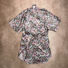 Vintage 80s Kathryn Floral Paisley Satin Robe Multicolor Whimsy Princess Boho