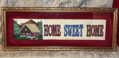 Home Sweet Home Vintage Edelstein Bild Wandbehang Handarbeit Kitsch #475