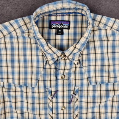 Patagonia Sun Stretch Shirt Mens XS Blue Plaid Long Sleeve Western