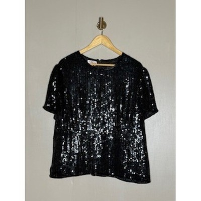 Talbots Black Sequin Top Women XL Evening Party Cocktail Sparkle Blouse