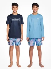 Quiksilver Swim Trunks Rash Guard Shirts Boys 3 Pc Set Swimwear  XL 18-20