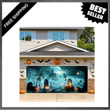 Halloween Garage Door Cover 7 x 16 Ft Outdoor Decoration Haunted Skeletons