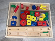 Melissa  Doug Wooden Construction Set Toys Plane Motorcycle Crane Car EUC