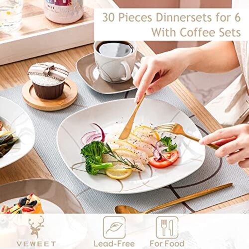Juego de vajilla VEWEET NIKITA 30 piezas marfil blanco porcelana plato servicio para 6 - Imagen 4 de 7