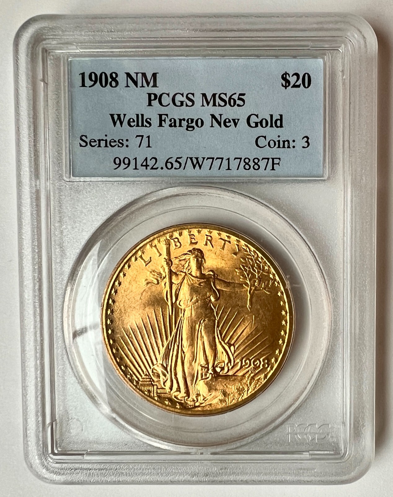 1908 NM Wells Fargo PCGS MS65 20 Double Eagle Gold St Gaudens Good