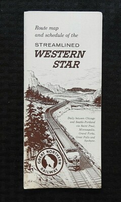 1950's Great Northern Railway ''Streamlined Western Star'' LARGE MAP BROCHURE NICE