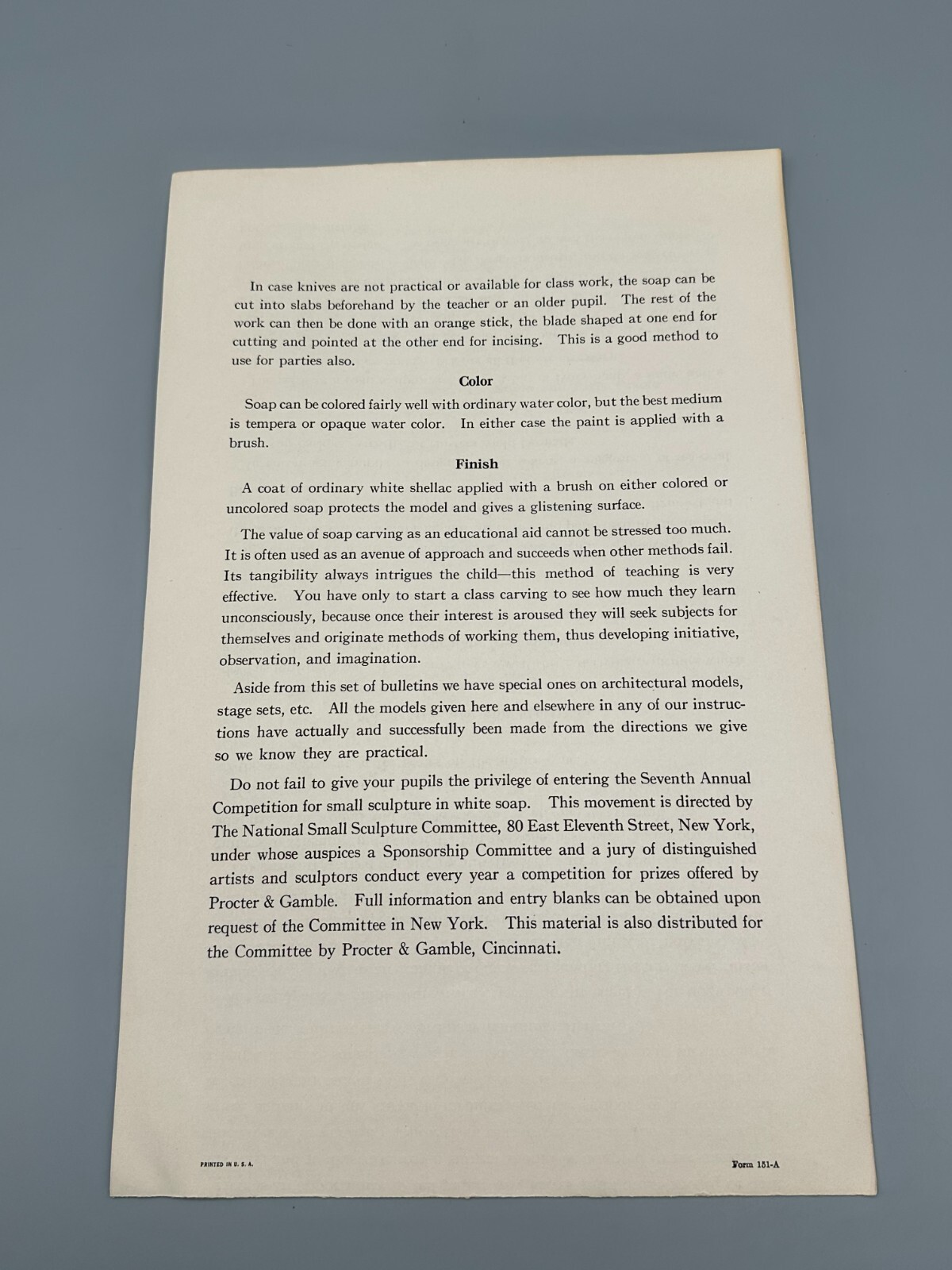 1920's Ivory Soap Carving Lesson Plans Templates for Teachers Antique!