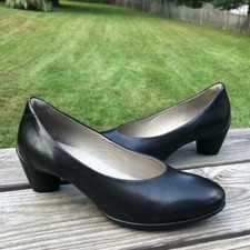 Ecco Sculptured 45 Plain Black Leather Pump block Heels EU 39 US 8.5 Shoes