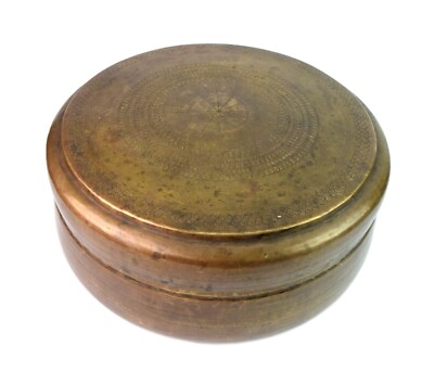 Old Brass Metal Round Shape Chapati Box Traditional Home Decoration Box G66-1157