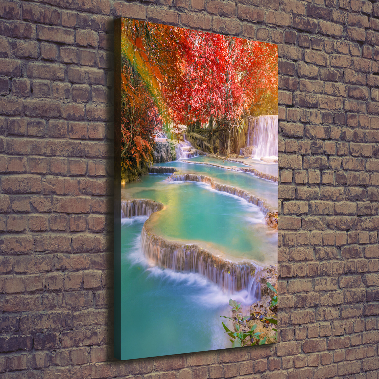 Cuadros Impresión Sobre Lienzo Decorativos De Pared 70x140 Cascada en otoño