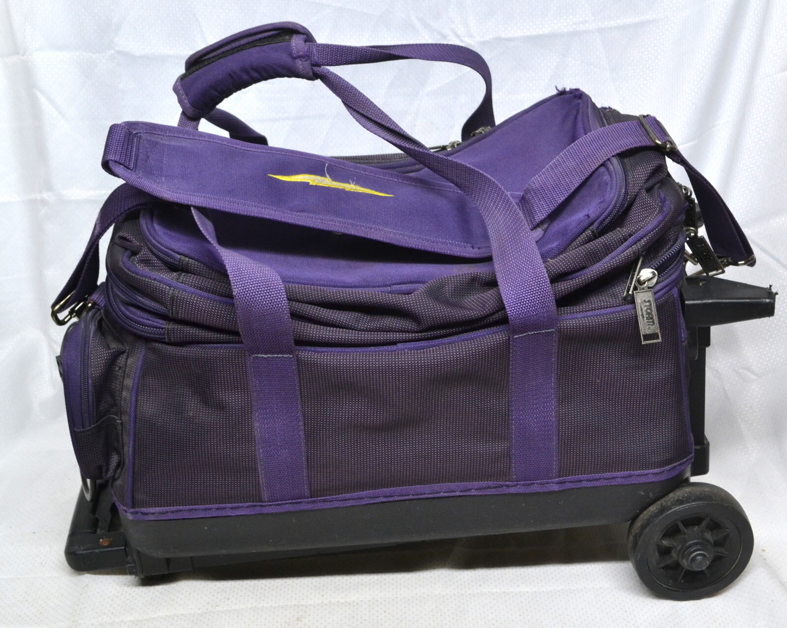 Storm Wheeled Rolling 2Ball Bowling Bag Extending Handle PURPLE BAG