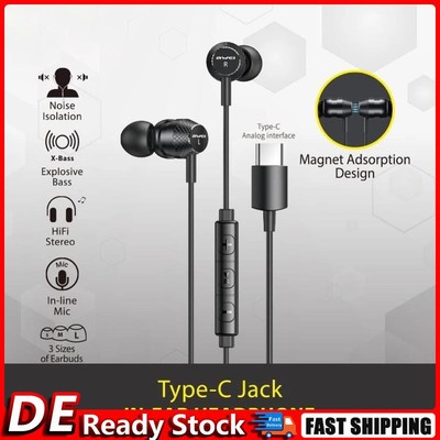 AWEI TC-5 Kabelgebundene In-Ear-Ohrhörer, USB-Typ-C-Stecker, Stereo-Kopfhörer, H