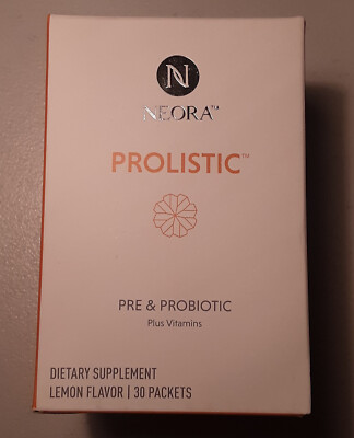 Neora Prolistic Pre and Probiotic Plus Vitamins 30 Packets In Box Lemon Flavor