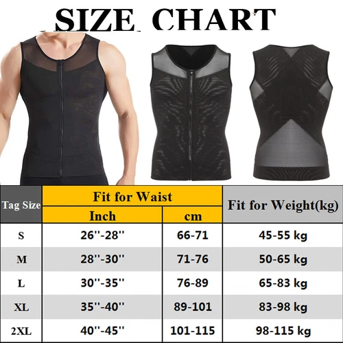 Men Slimming Body Shapewear Gynecomastia Compression Vest Zip Up Shirt Tank Tops - Picture 16 of 24