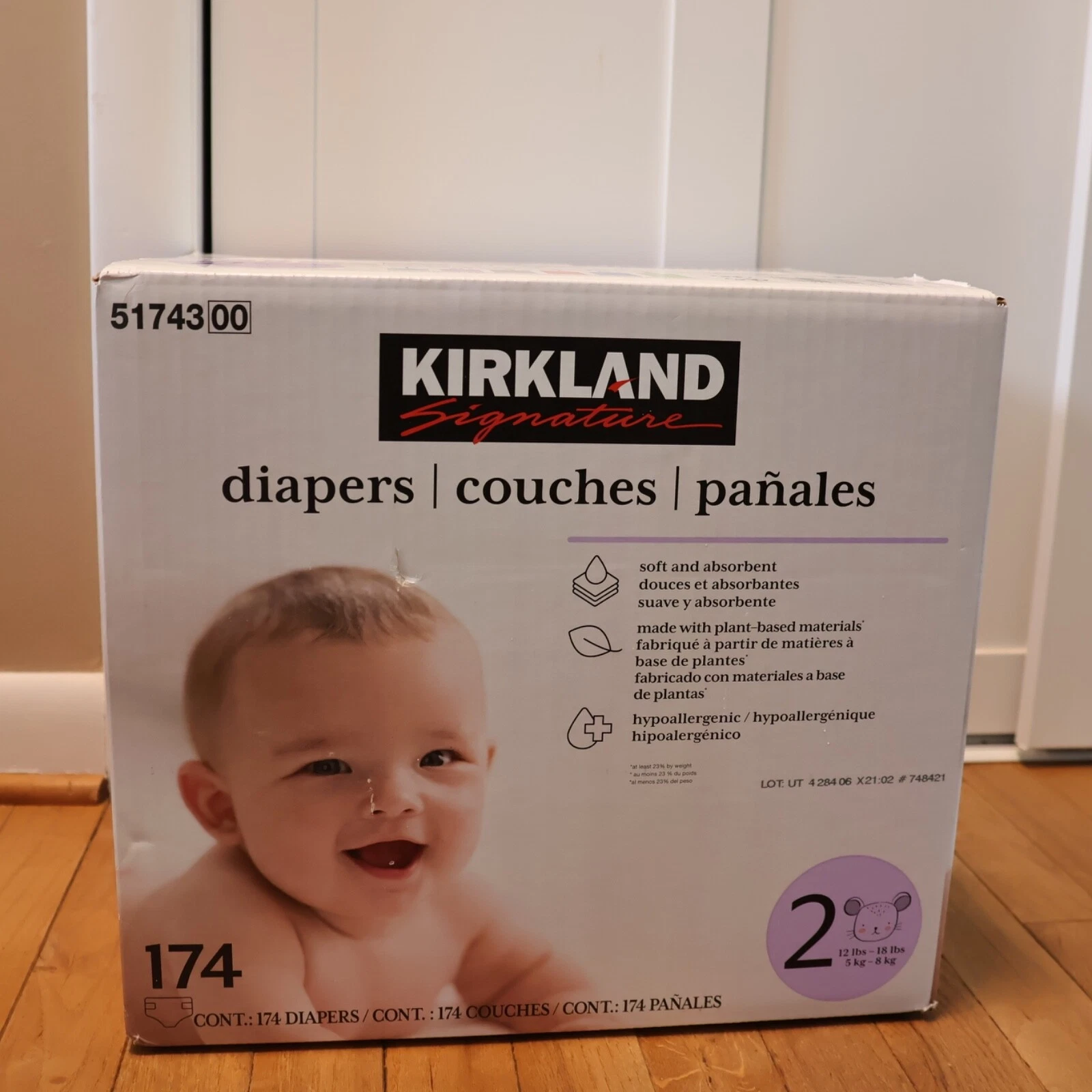 JUMBO PACK ~Kirkland Baby Diapers Size 2 ~ 174 COUNT ~ hypoallergenic, sensitive