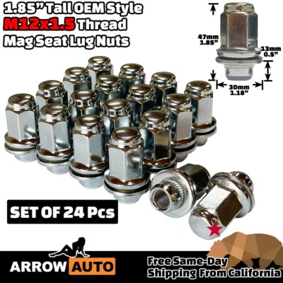 24 Toyota OEM Factory Mag Lug Nuts 12x1.5 Chrome Tacoma TRD 4Runner 1.85'' Tall