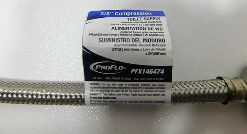 ProFlo PFX146474 20" Braided Stainless Steel Toilet Supply Line 3/8" Comp x BC - Picture 2 of 2