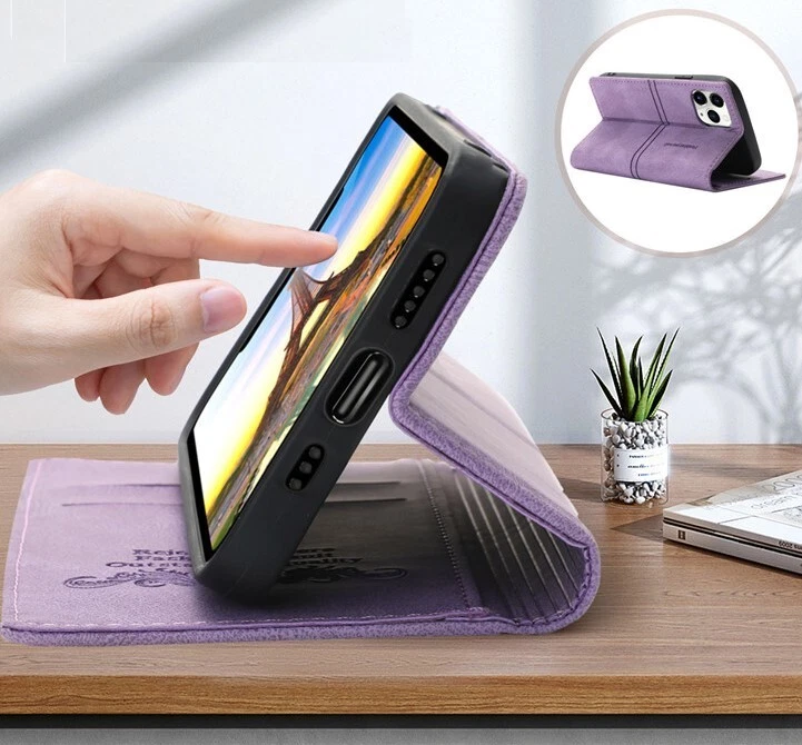Slim Wallet case for Samsung Galaxy A03s A04s A12 phone cover Purple Lilac Black - Image 2 of 3