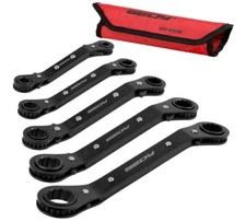 Metric Ratchet Box Wrench Set - 5-Piece Ratcheting Head Reversible Double Offset