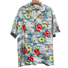 Aloha shirt Hibiscus Flower Print Button Up , Men's Rayon Collared Size L Used