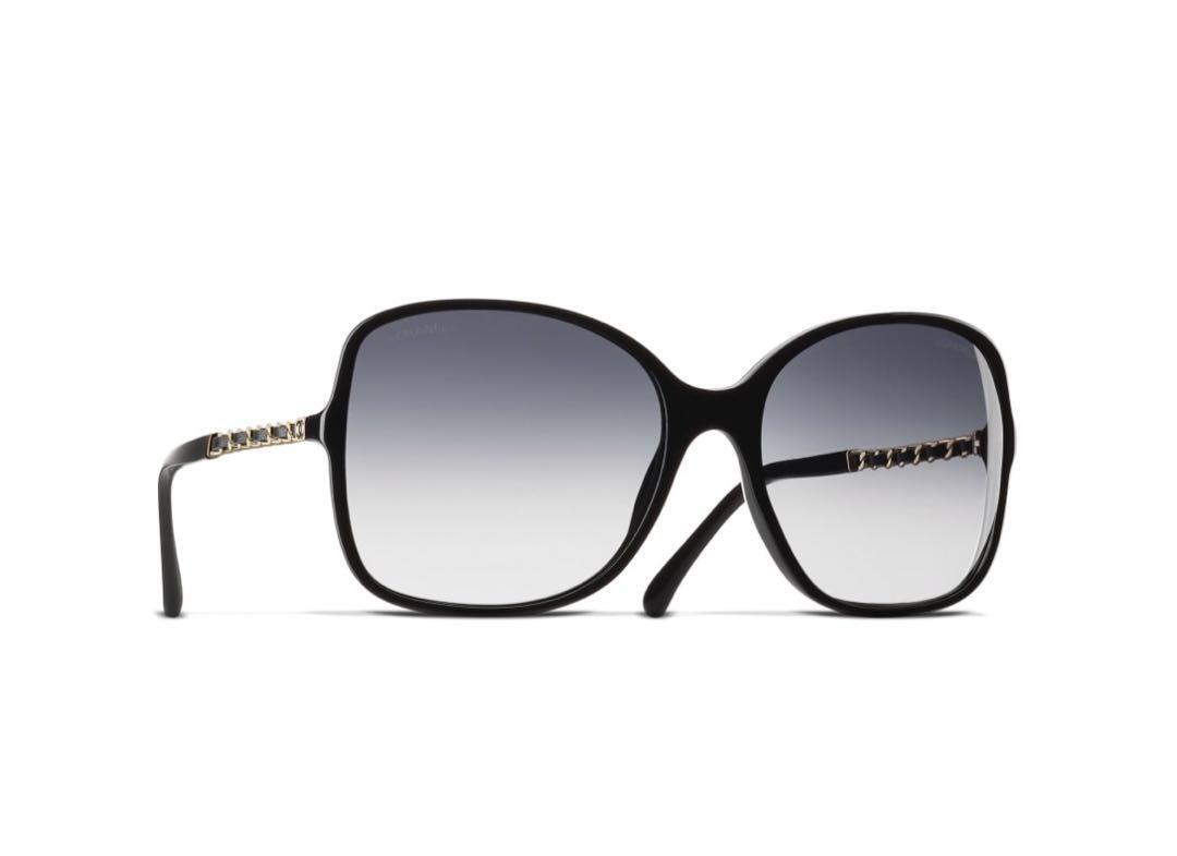 CHANEL Sunglasses Ladies Black Plastic Metal Chain New with CHANEL Sunglasses Ladies Black Plastic Metal Chain New with