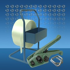 HD Textilband Umreifungsset 19 mm Polyesterband Klemmen B&uuml;ndelger&auml;t Abroller