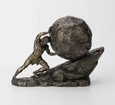 Masterfully Crafted Sisyphus and The Eternal Boulder 8.1 Inch Bronze Decor