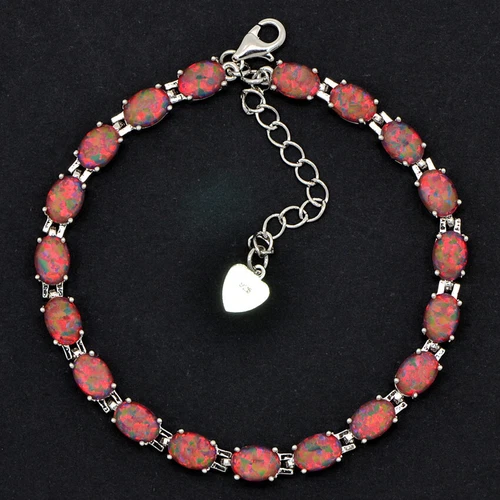 UK New Sterling Silver Dipped Oval White Fire Opal Tennis Bracelet - Picture 3 of 25