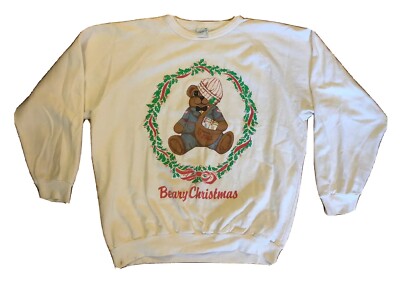 Vintage Alore Bear Mailman US Mail Beary Christmas Sweatshirt Wreath USA Made XL