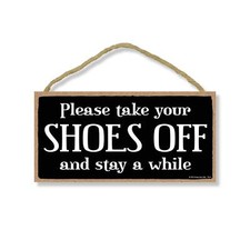 Please Take Off Your Shoes Hanging Wood Sign 5x10 inch Wall Art Decor