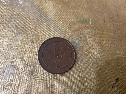 1898 Sweden 5 Ore Coin, Low Mintage