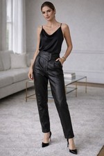 Vintage West Bay Black Leather Pants Asym Button Front Saks Fifth Ave Sz S