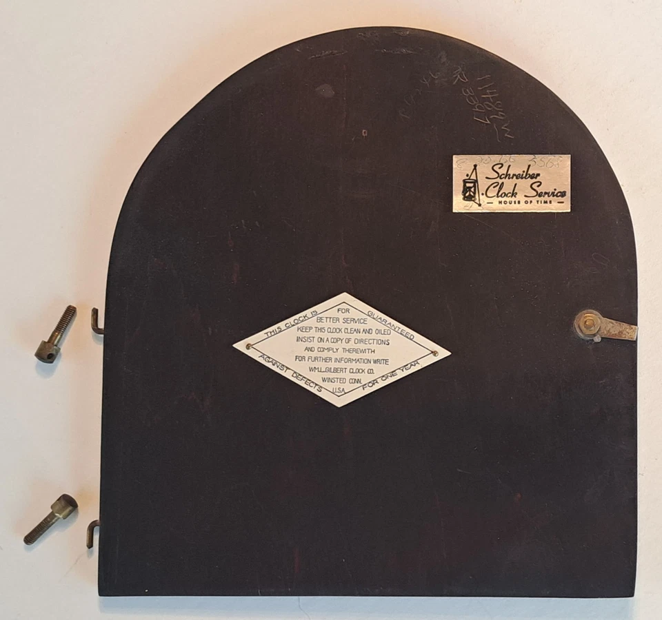 Antique Gilbert Mantel Clock Wood Rear Access Door With Pin Style Hinges - Image 4 of 4
