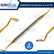 3 Dental Composite Filling 2.0/2.5mm Ball Flat Tips Burnisher Gold German Grade