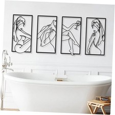 Black Metal Bathroom Wall Art, Minimalist Woman Line Wall Decor, Balck Elegant
