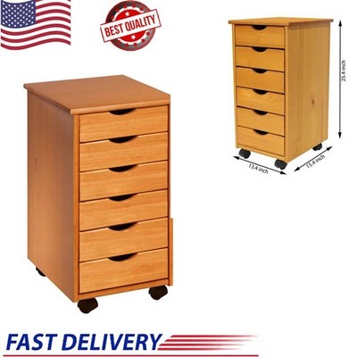 6 Drawe Rolling Car t Storage  Organizer Cabinet Wheels Home Office Solid Wood